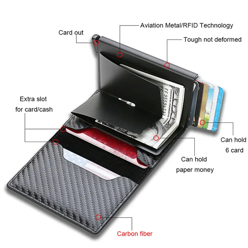 Stealth Carbon RFID Slim Wallet: Automatic Pop-up Card Holder