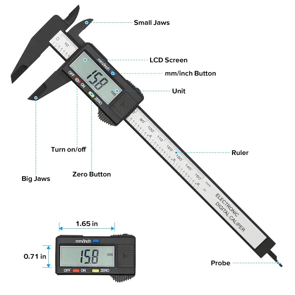 Digital Carbon Fiber Caliper - 150mm/100mm Vernier Micrometer Gauge