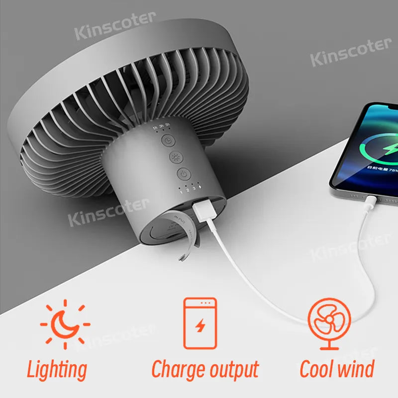 Rechargeable 2-in-1 Camping Fan & Power Bank with LED Light (10,000mAh)