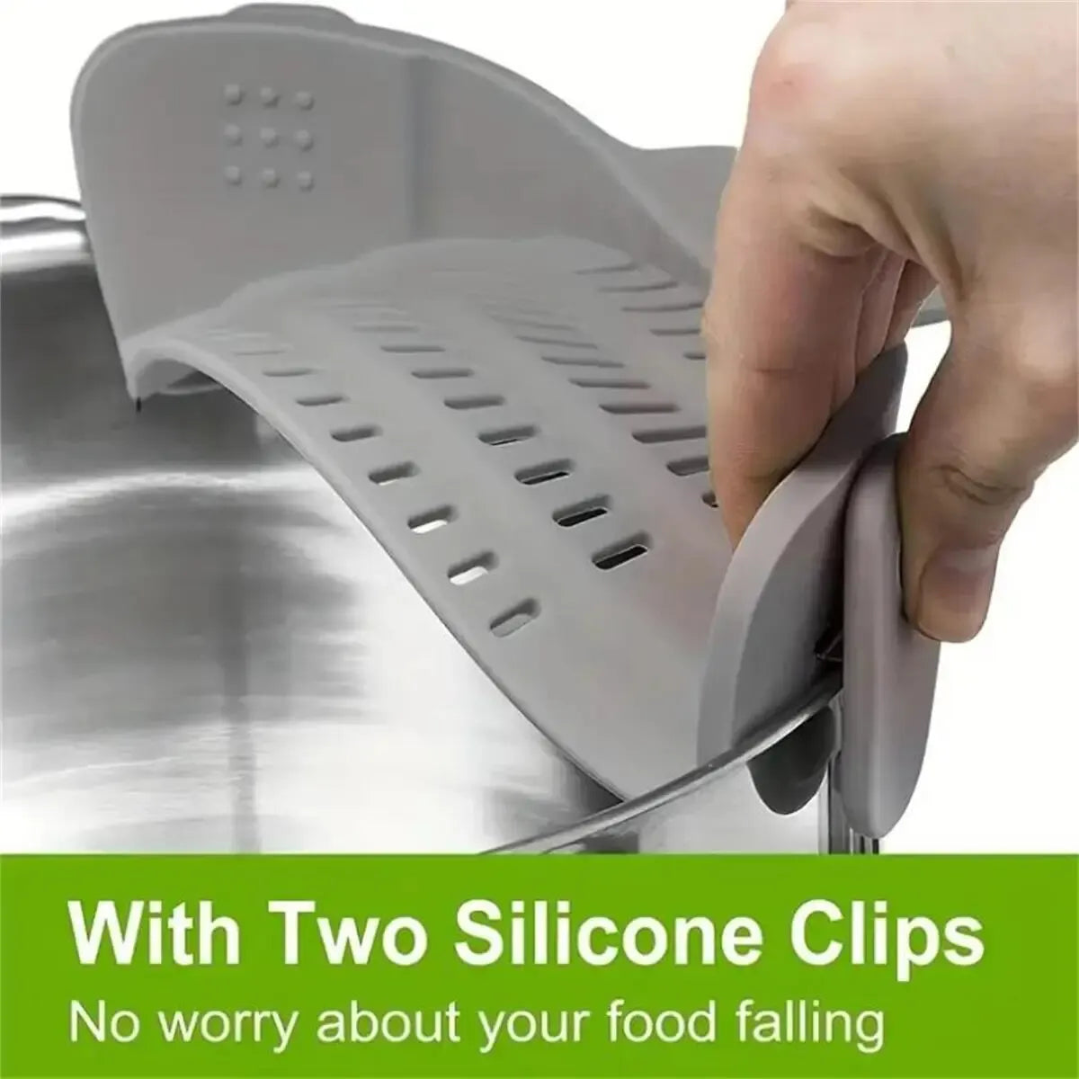 Silicone Clip-On Strainer - Easy Clip Handheld Drainer for Pots, Pans, and Bowls