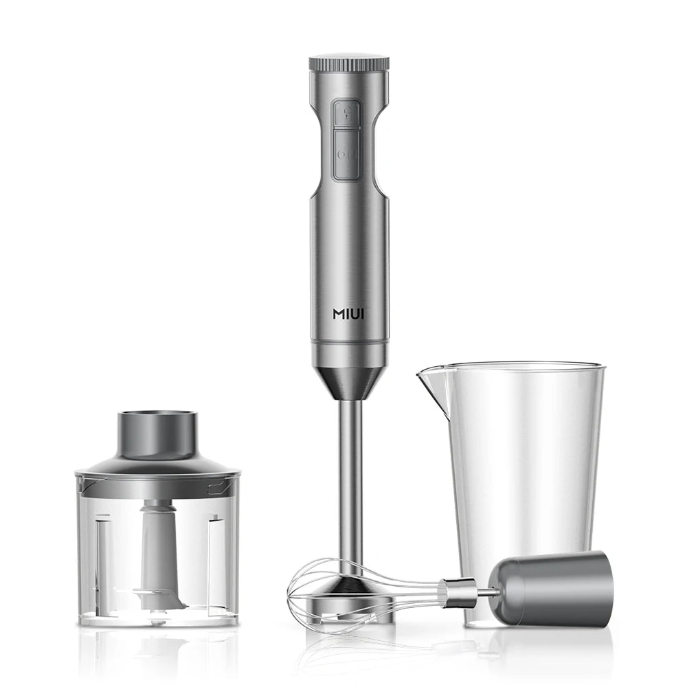 MIUI 1000W Hand Immersion Blender – 4-in-1 Stainless Steel Stick Mixer with Beaker, Processor, Whisk