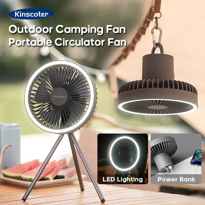 Rechargeable 2-in-1 Camping Fan & Power Bank with LED Light (10,000mAh)