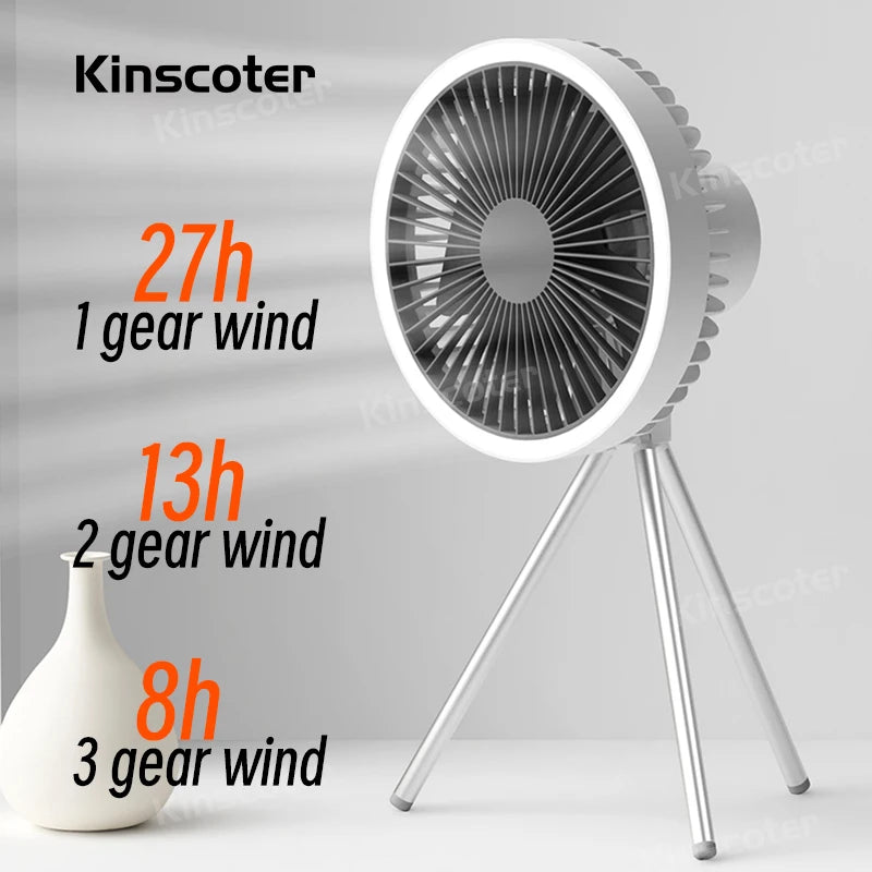 Rechargeable 2-in-1 Camping Fan & Power Bank with LED Light (10,000mAh)