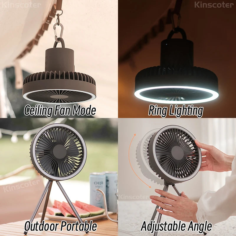 Rechargeable 2-in-1 Camping Fan & Power Bank with LED Light (10,000mAh)